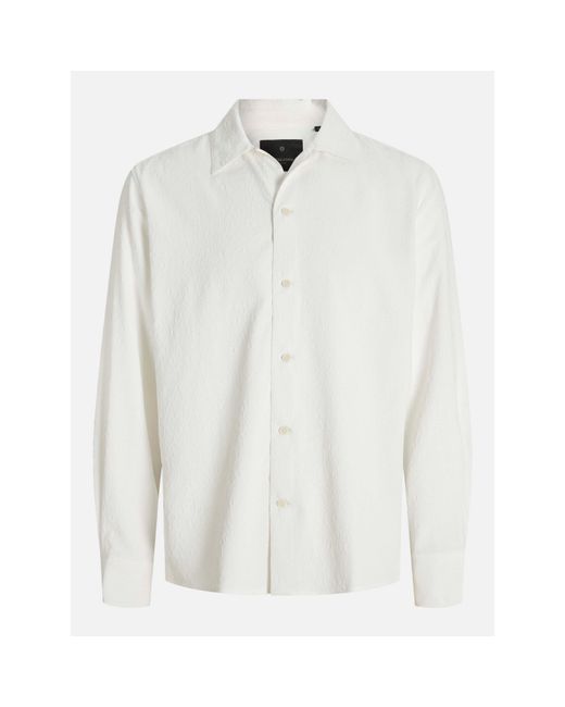 Jack & Jones White Jacquard Long Sleeve Plain Shirt for men