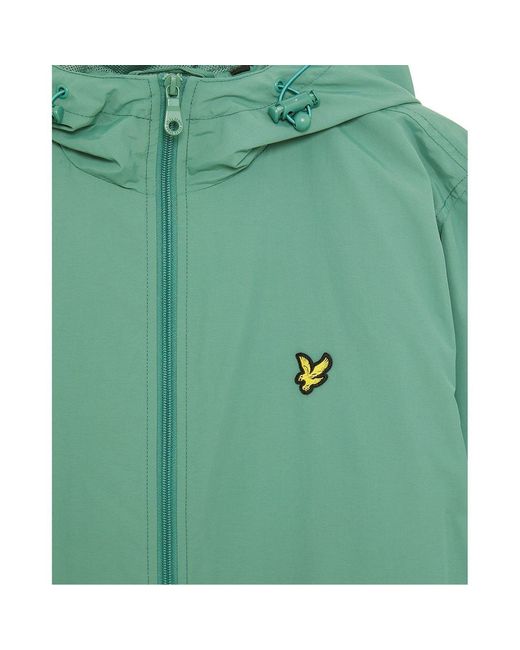 Lyle & Scott Green Zip Through Cotton Wind Resistant Long Sleeve Hooded Rain Anorak for men