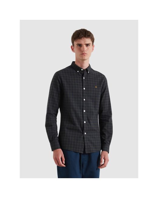 Farah Blue Milners Check Long Sleeve Patterned Shirt for men
