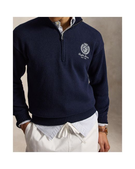 Polo Ralph Lauren Blue Relaxed Fit Quarter Zip Jumper for men