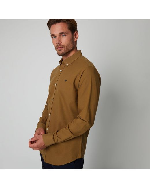 Threadbare Brown Oxford Cotton Long Sleeve Shirt for men