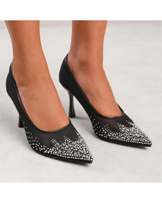 Where's That From Black Delina Court Shoe With Diamante Detailing