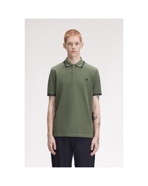 Fred Perry Green Short Sleeve Twin Tipped Polo Shirt for men