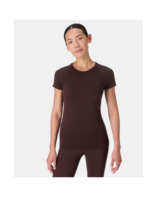 Sweaty Betty Brown Athlete Short Sleeve Performance Gym Top
