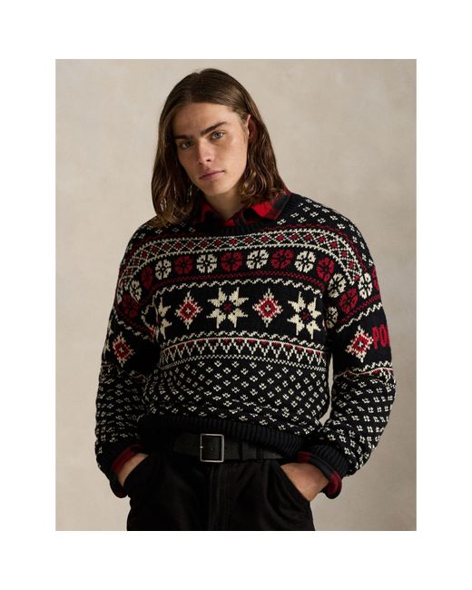 Polo Ralph Lauren Black Fairisle Cashmere Crew Neck Jumper for men