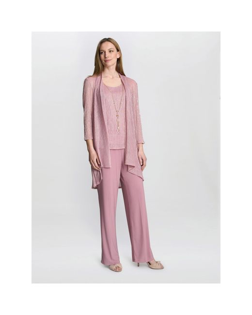 Gina Bacconi Pink Natasha 3 Piece Metallic Trouser Suit