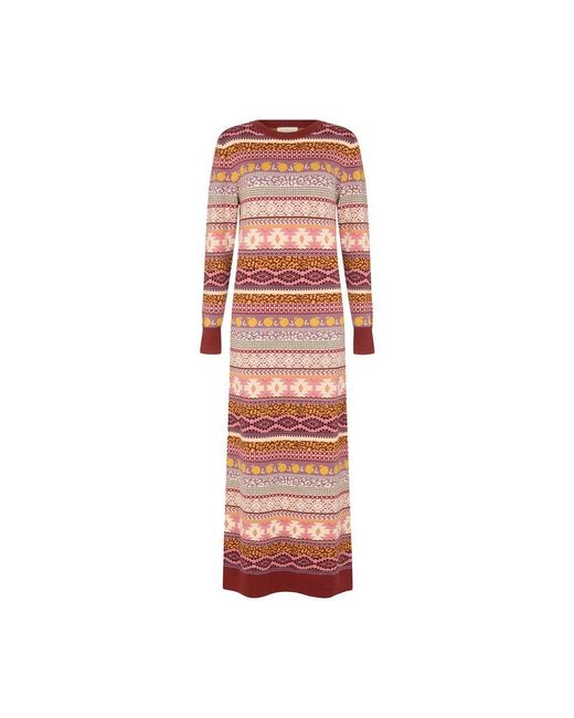 Raffya Red Elvis Longline Folk Jacquard Maxi Dress