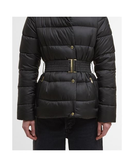 Barbour Black Track Line Detachable Hood Long Sleeve Short Puffer Jacket