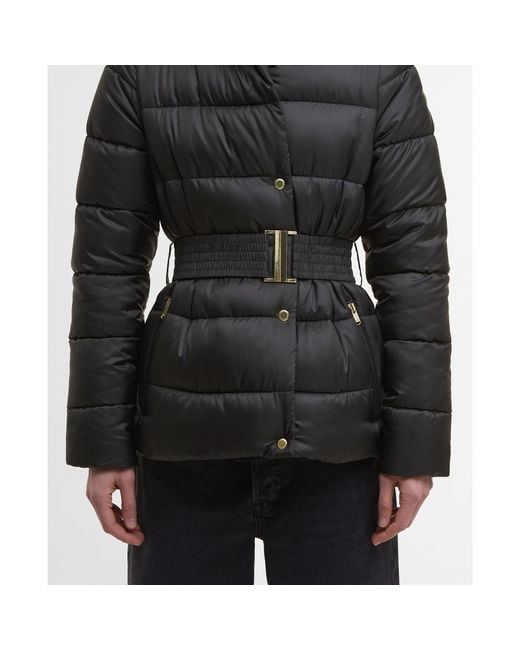 Barbour Black Track Line Detachable Hood Long Sleeve Short Puffer Jacket