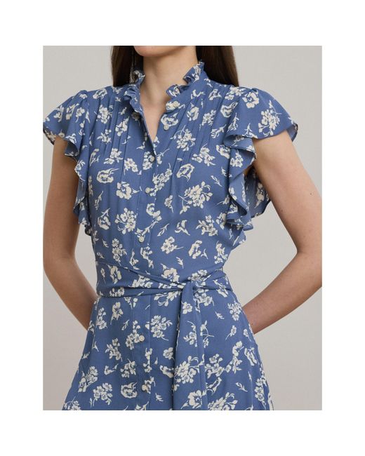 Ralph Lauren Blue Floral Belted Dress