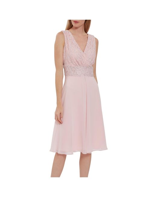 Gina Bacconi Pink Gracie Metallic Corded Lace Dress