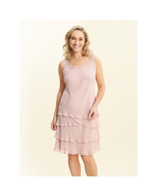 Gina Bacconi Pink Camira Lace Shoulder Tier Jacket Dress
