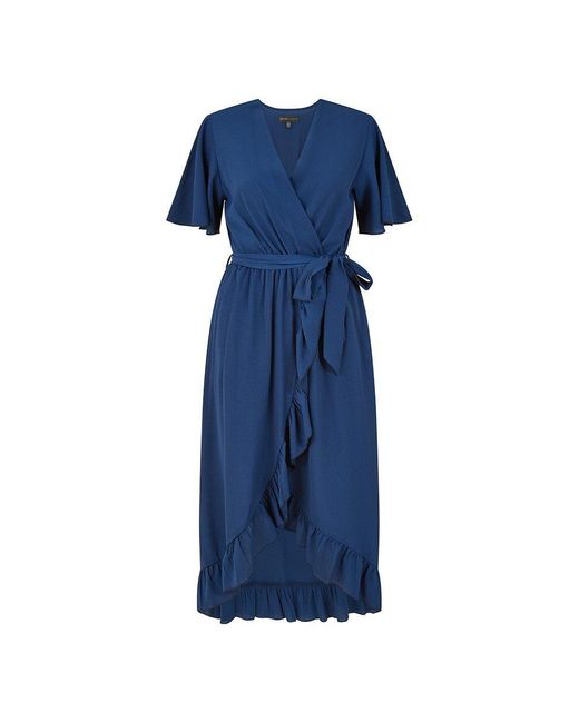 Mela London Blue Greenwrap Frill Hem Wrap Dress