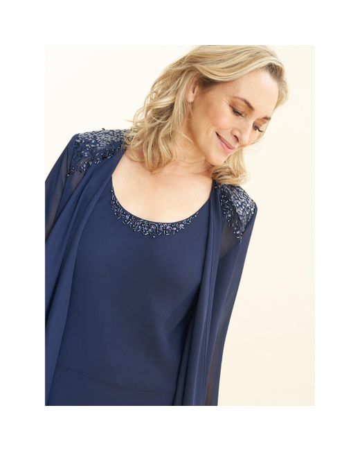 Gina Bacconi Blue Lilibeth Sequin Beaded Jacket Dress