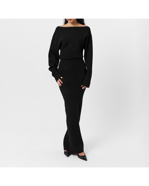 Naked Wardrobe Black Knit Off-Shoulder Sweater Maxi Dress