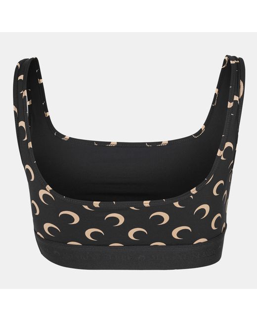 MARINE SERRE Black Recycled Cresent Moon Print Sports Bra