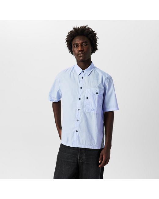 C P Company Blue Short Sleeve Embroidered Logo Shirt for men