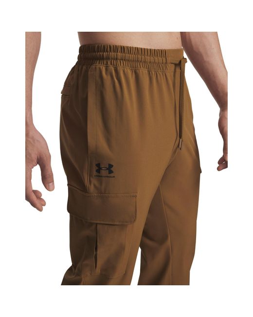 Under Armour Brown Vibe Woven Open Hem Fleece Joggers for men