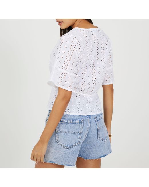 Brave Soul White Bs Broderie Anglaise Short Sleeve Shirt With Front Tie Detail
