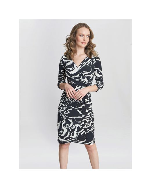 Gina Bacconi Multicolor Bianca Printed Jersey Ruffle Dress