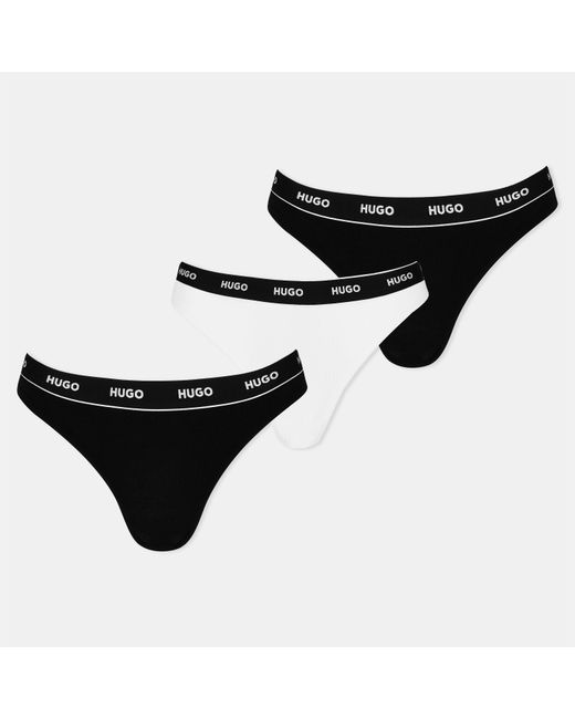 HUGO Black Stretch Cotton Thong
