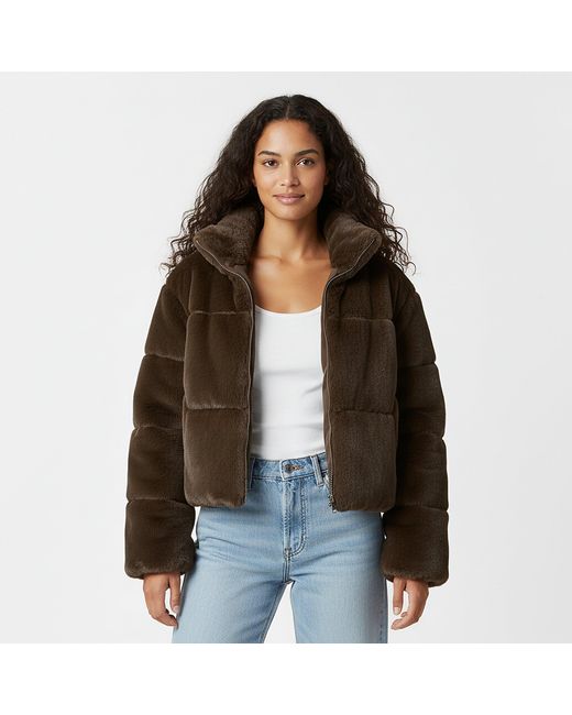 Jack Wills Brown Jw Fur Long Sleeve Short Puffer Jacket
