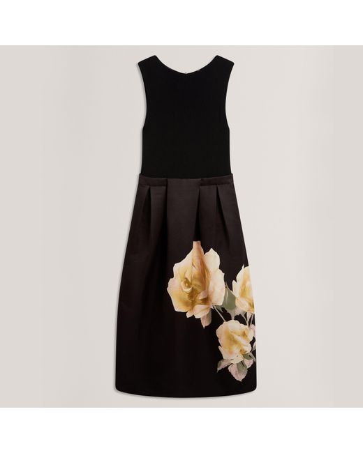 Ted Baker Black Floral Print Midi Dress