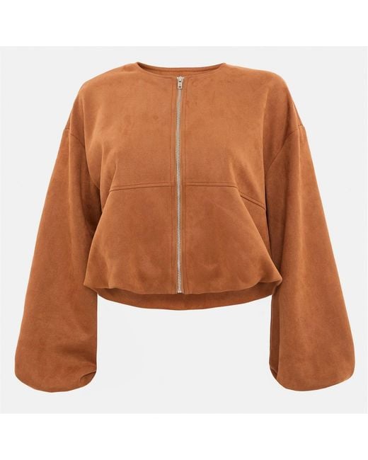 I Saw It First Brown Faux Suede Bubble Hem Jacket