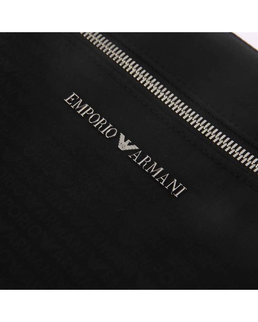 Emporio Armani Black Nylon Allover Jacquard Logo Shoulder Bag for men