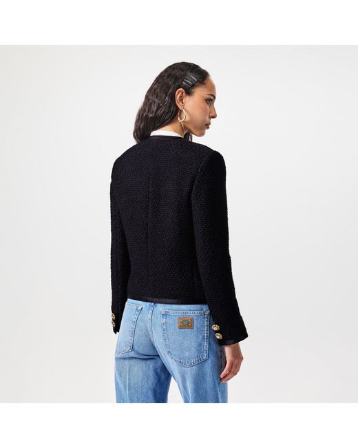 Dolce & Gabbana Black Buttoned Boucle Wool Long Sleeve Overcoat