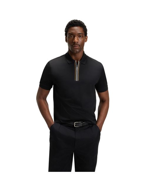 Boss Black Hbb Paras Quarter Zip Cotton Short Sleeve Polo Shirt for men