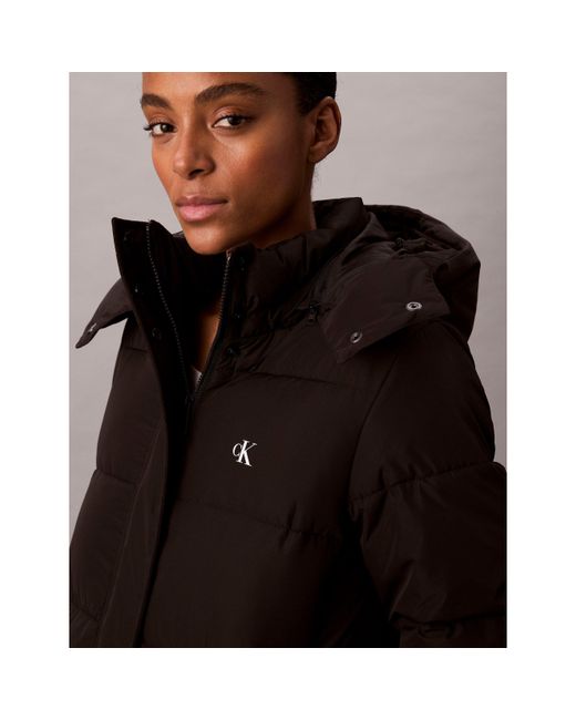Calvin Klein Black Detachable Hood Long Sleeve Long Puffer Jacket
