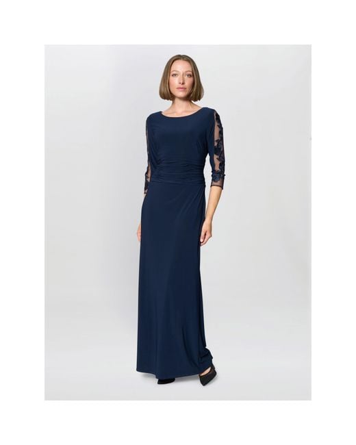 Gina Bacconi Blue Clara Maxi Dress With Embroidered Sleeve