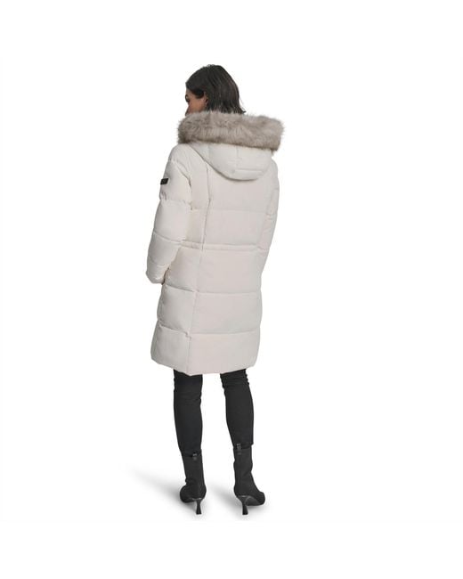 DKNY Gray Quilted Fur Hood Tailored Fit Medium Puffer Jacket