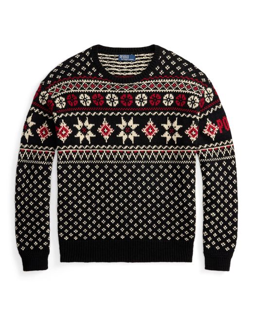 Polo Ralph Lauren Black Fairisle Cashmere Crew Neck Jumper for men