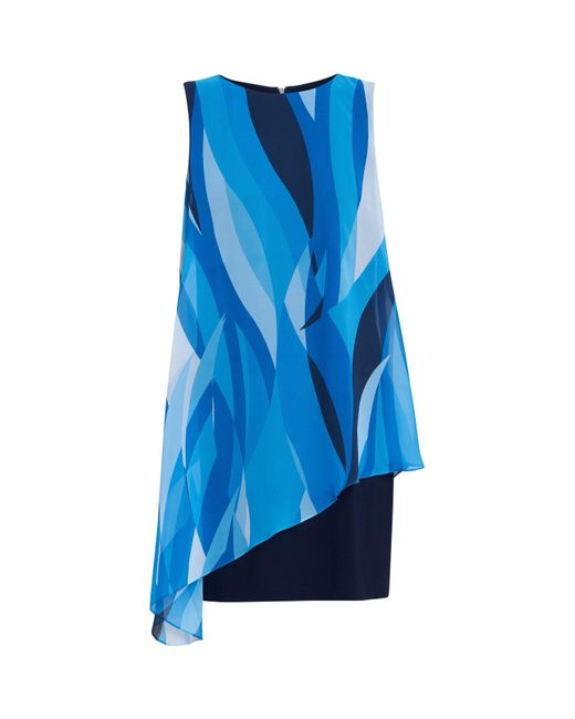 Gina Bacconi Blue Edie Printed Asymmetric Overlay Dress