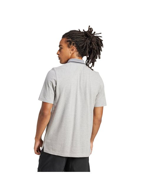 Adidas Gray Essentials Cotton 3-Stripes Polo Shirt for men
