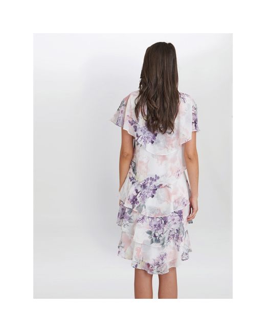 Gina Bacconi White Chloe Floral Print Tiered Dress