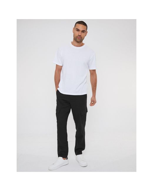 Threadbare Black Linen Cargo Trousers for men