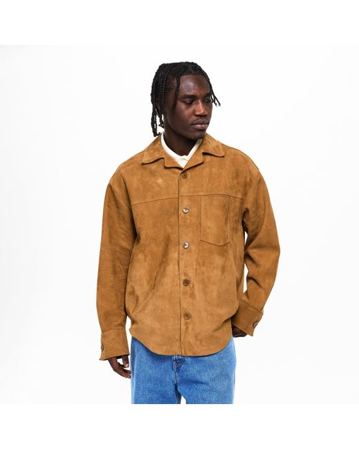 AMI Brown Suede Overshirt for men