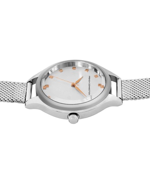 French Connection Metallic Accessories Case Round Shape Strap Quartz Watch
