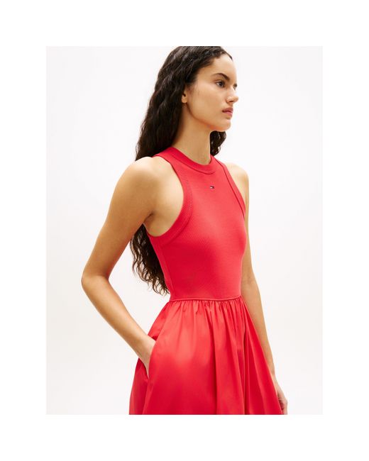 Tommy Hilfiger Red Slim Sleeveless Poplin Maxi Dress