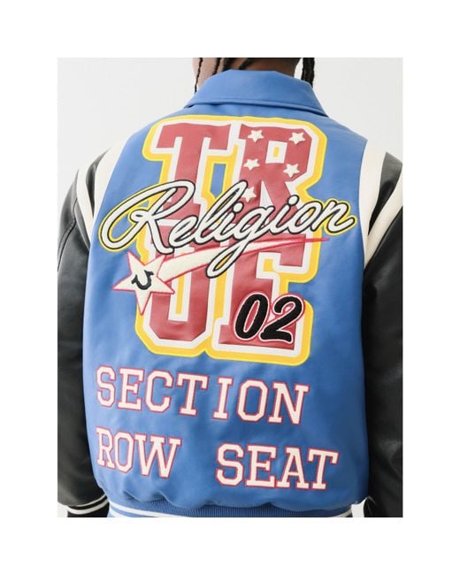 True Religion Blue Pu Faux Leather Jacket for men