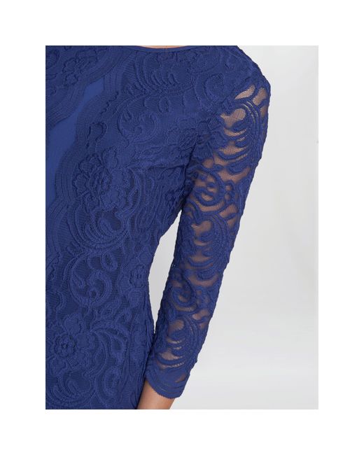 Gina Bacconi Blue Clarabelle Mock Lace Jacket Crepe Dress