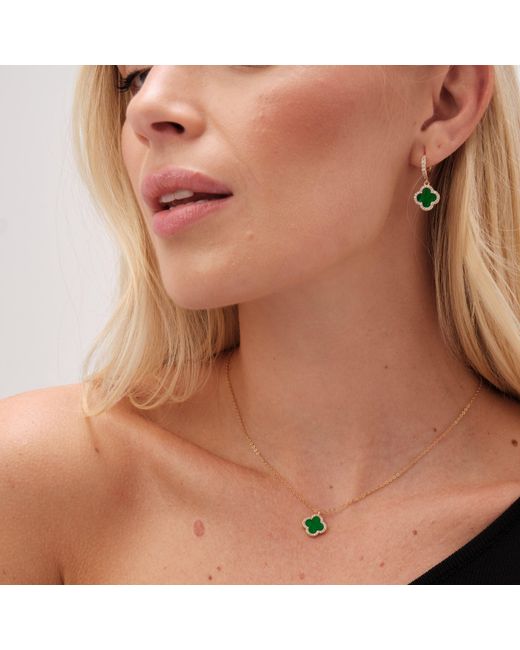 Jon Richard Metallic Plated And Malachite Clover Pendant Necklace