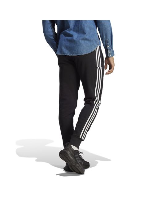 Adidas Black Essentials French Terry Tapered Cuff 3- Stripes Joggers for men