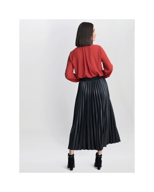 Gina Bacconi Blue Tatiana Pleated Pu Skirt