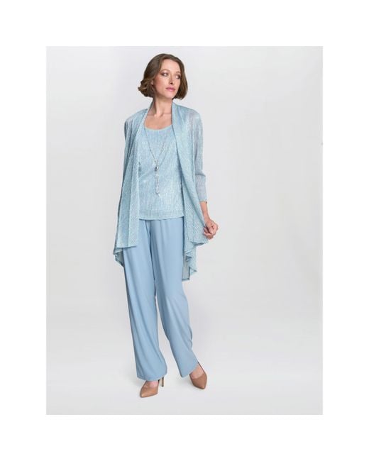Gina Bacconi Blue Tina Three Piece Metallic Trouser Suit