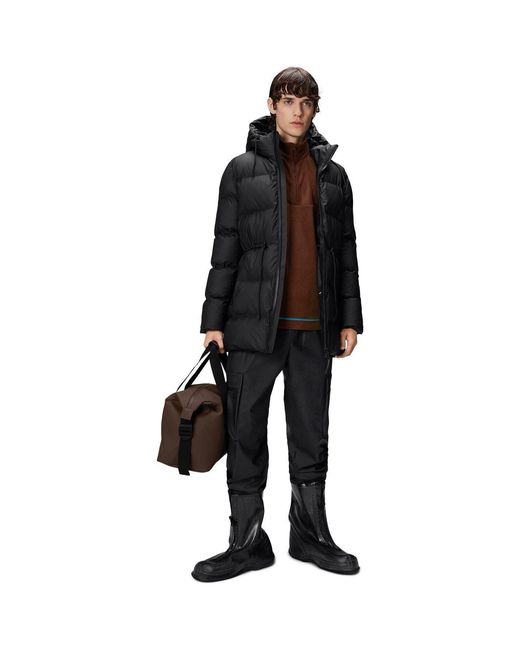 Rains Black Alta Water-Resistant Insulated Long Puffer Jacket