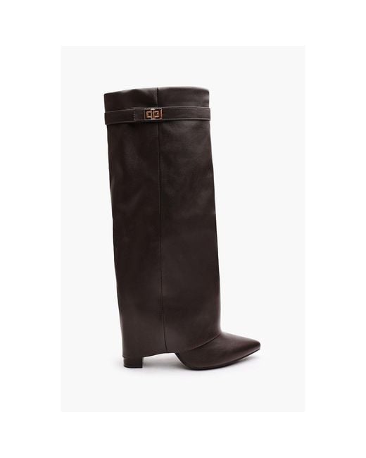 Where's That From Black Where's Fold Over Shark Block Heel Point Toe Boots